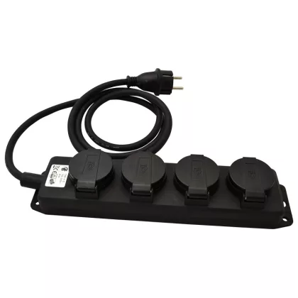   TRACON KE4-3M Kültéri elosztósáv, fekete 16A/250VAC, IP44, H07RN-F, 3G1.5, 3m, 4×SCHUKO