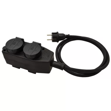 TRACON KE4-5M Kültéri elosztósáv, fekete 16A/250VAC, IP44, H07RN-F, 3G1.5, 5m, 4×SCHUKO