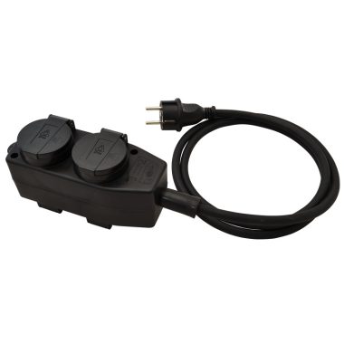 TRACON KE4-5M Kültéri elosztósáv, fekete 16A/250VAC, IP44, H07RN-F, 3G1.5, 5m, 4×SCHUKO