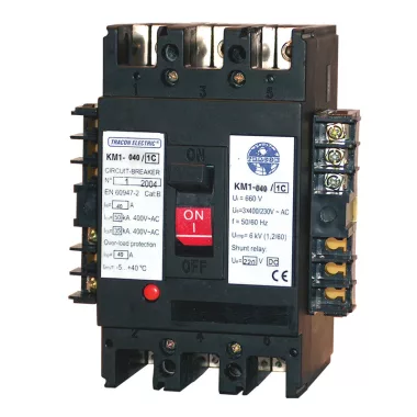 TRACON KM4-225/1B Kompakt megszakító, 400V AC munkaáramú kioldóval 3×230/400V, 50Hz, 225A, 50kA, 1×CO TRACON KM4-225/1B Kompakt megszakító, 400V AC munkaáramú kioldóval 3×230/400V, 50Hz, 225A, 50kA, 1×CO