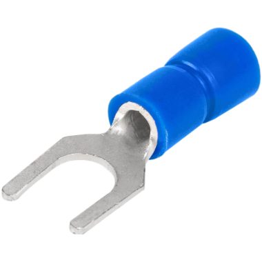 TRACON KV6 Szigetelt villás saru, ónozott elektrolitréz, kék 2,5mm2, M6, (d1=2,3mm, d2=6,4