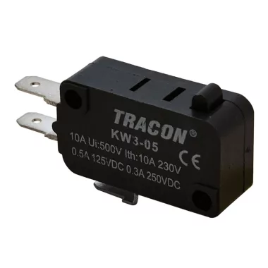 TRACON KW3-05 Helyzetkapcsoló, mikro, ütközős 1×CO 10A/230VAC, 0,3A/250VDC, 4,8x0,5 mm, IP00