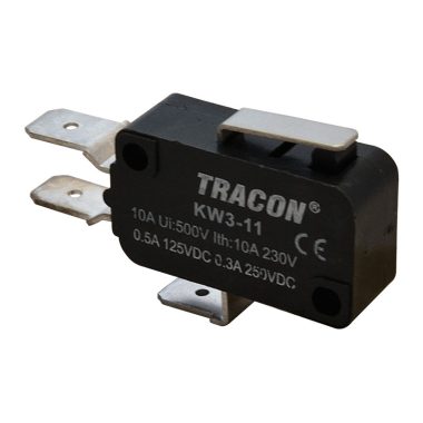 TRACON KW3-11 Helyzetkapcsoló, mikro, rugószáras 1×CO 10A/230VAC, 0,3A/250VDC, 15mm, 6,3x0