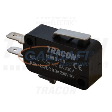 TRACON KW3-15 Helyzetkapcsoló, mikro, rugószáras 1×CO 10(3)A/230V, 15mm, 4,8x0,8 mm, IP00