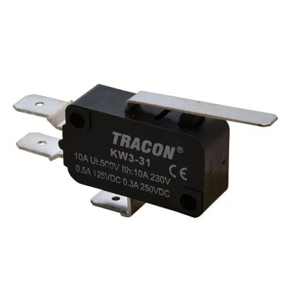   TRACON KW3-31 Helyzetkapcsoló, mikro, rugószáras 1×CO 10(3)A/230V, 28mm, 6,3x0,8 mm, IP00