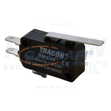 TRACON KW3-35 Helyzetkapcsoló, mikro, rugószáras 1×CO 10(3)A/230V, 28mm, 4,8x0,8 mm, IP00