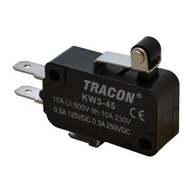 TRACON KW3-45 Helyzetkapcsoló, mikro, karos-görgős 1×CO 10A/230VAC, 0,3A/250VDC, 15mm, 4,8