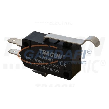   TRACON KW3-65 Helyzetkapcsoló, mikro, íves-rugószár 1×CO 10(3)A/230V, 28mm, 4,8x0,8 mm, IP00
