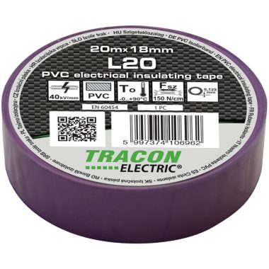 TRACON L20 Szigetelőszalag, lila 20m×18mm, PVC, 0-90°C, 40kV/mm