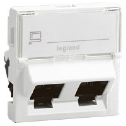  LEGRAND 076504 Program Mosaic RJ 45 informatikai csatlakozóaljzat, 2 x RJ 45 árnyékolatlan (UTP) Cat.6, 2 modul széles, 45°-ban döntött aljzattal, fehér