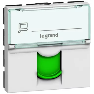 LEGRAND 076522 Program Mosaic RJ 45 informatikai csatlakozóaljzat, 1 x RJ 45 árnyékolt (FTP) Cat.6, 2 modul széles, zöld redőnnyel, fehér