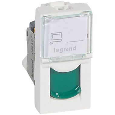 LEGRAND 076526 Program Mosaic RJ 45 IT socket, 1 x RJ 45 unshielded (UTP) Cat.6A, 1 module wide with green shutter, white