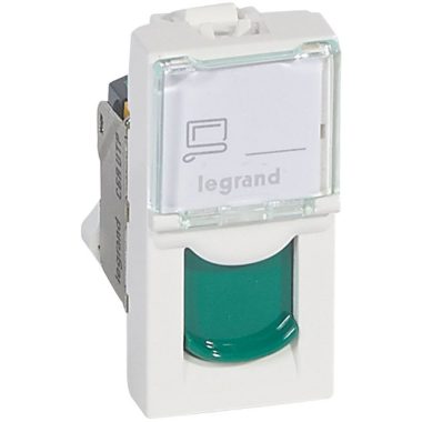 LEGRAND 076526 Program Mosaic RJ 45 informatikai csatlakozóaljzat, 1 x RJ 45 árnyékolatlan (UTP) Cat.6A, 1 modul széles, zöld redőnnyel, fehér