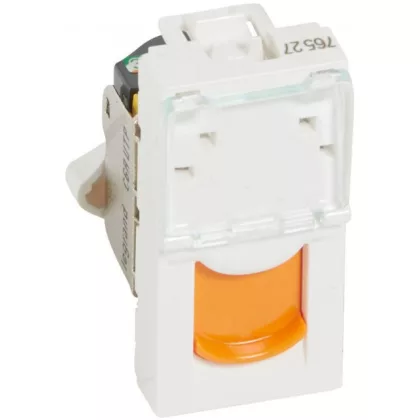   LEGRAND 076527 Program Mosaic RJ 45 informatikai csatlakozóaljzat, 1 x RJ 45 árnyékolatlan (UTP) Cat.6A, 1 modul széles, narancssárga redőnnyel, fehér