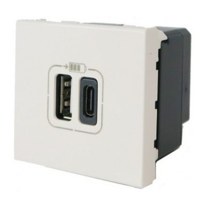   LEGRAND 077592 Program Mosaic kettős USB-A és USB-C - 230 V - 5 V, 2 modul, fehér