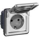   LEGRAND 077835 Soliroc 2P+F földelt dugalj csatlakozóaljzat 16A - 250V~, IK10, gyermekvédelemmel, csapófedéllel, csavaros bekötéssel, vandálbiztos