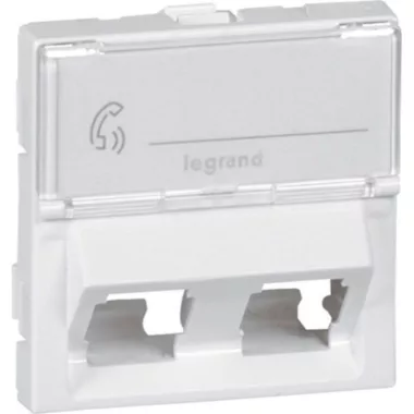 LEGRAND 078613 Program Mosaic előlapi keret informatikai csatlakozóaljzatok számára, kettős Keystone csatlakozóaljzathoz, 45°-ban döntött, 2 modul széles, átettsző címketartóval, fehér