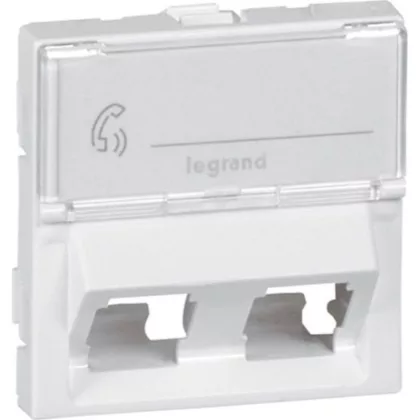   LEGRAND 078613 Program Mosaic előlapi keret informatikai csatlakozóaljzatok számára, kettős Keystone csatlakozóaljzathoz, 45°-ban döntött, 2 modul széles, átettsző címketartóval, fehér