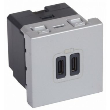 LEGRAND 079390 Program Mosaic Dual USB-C - 230 V - 5 V, 2 modules, aluminum