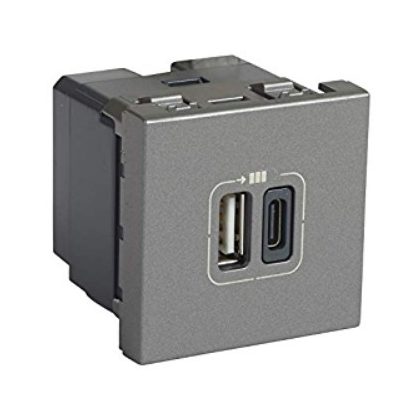   LEGRAND 079392 Program Mosaic kettős USB-A és USB-C - 230 V - 5 V, 2 modul, alumínium