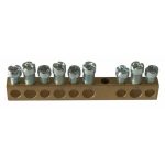   LEGRAND 134001 PractiboxS screw-fastened bare brass PE distribution terminal, 9 connection points, 4x16mm² + 5x10mm²; Icc=6 kA