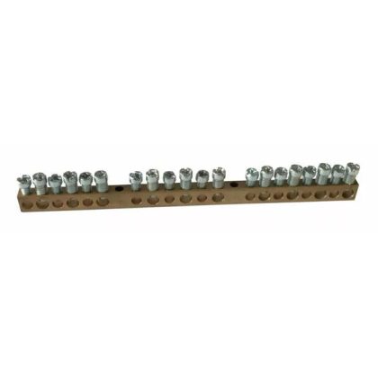   LEGRAND 134003 PractiboxS screw-fastened bare brass PE distribution terminal, 20 connection points, 10x16mm² + 10x10mm²; Icc=6 kA