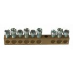   LEGRAND 134011 PractiboxS screw-fastened bare brass N distribution terminal, 9 connection points, 4x16mm² + 5x10mm²; Icc=6 kA