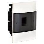   LEGRAND 134154 PractiboxS flush-mounted distributor (650°C), with transparent smoke-colored door, protective ground and neutral distribution terminal, 1 row 4 modules