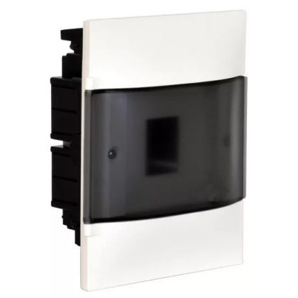   LEGRAND 134154 PractiboxS flush-mounted distributor (650°C), with transparent smoke-colored door, protective ground and neutral distribution terminal, 1 row 4 modules