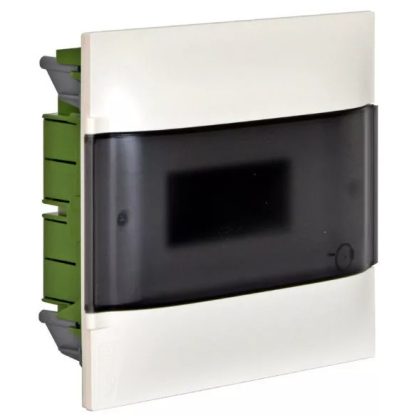   LEGRAND 134156 PractiboxS flush-mounted distributor (650°C), with transparent smoke-colored door, protective ground and neutral distribution terminal, 1 row 6 modules