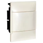 LEGRAND 134164 PractiboxS gipszkartonba süllyeszthető kiselosztó (850°C), fehér ajtóval, védőföld és nulla elosztókapoccsal, 1 sor 4 modul