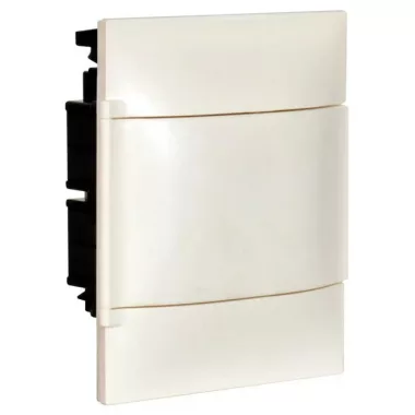 LEGRAND 134164 PractiboxS gipszkartonba süllyeszthető kiselosztó (850°C), fehér ajtóval, védőföld és nulla elosztókapoccsal, 1 sor 4 modul