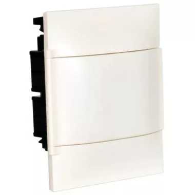 LEGRAND 134168 PractiboxS gipszkartonba süllyeszthető kiselosztó (850°C), fehér ajtóval, védőföld és nulla elosztókapoccsal, 1 sor 8 modul