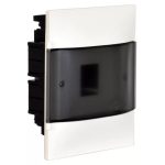   LEGRAND 134174 PractiboxS flush-mounted distributor in plasterboard (850°C), with transparent smoke-colored door, protective ground and neutral distribution terminal, 1 row 4 modules