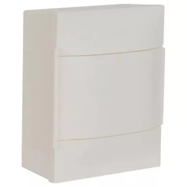 LEGRAND 134204 PractiboxS falon kívüli kiselosztó, fehér ajtóval, védőföld és nulla elosztókapoccsal, 1 sor 4 modul