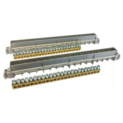 LEGRAND 134812 PractiboxS csupasz PE+N elosztókapocs szigetelt tartóval, 12 modulos süllyesztett szekrényhez, 2 x (12x16mm² + 12x10mm²); Icc=6 kA