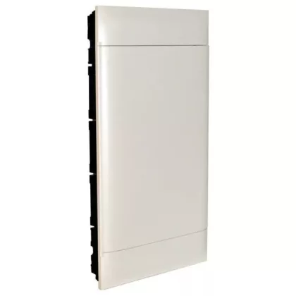 LEGRAND 135144 PractiboxS téglafalba süllyeszthető kiselosztó(650°C), fehér ajtóval, védőföld és nulla elosztókapoccsal, 4 sor 12 modul