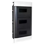 LEGRAND 135153 PractiboxS téglafalba süllyeszthető kiselosztó(650°C), átlátszó füstszínű ajtóval, védőföld és nulla elosztókapoccsal, 3 sor 12 modul