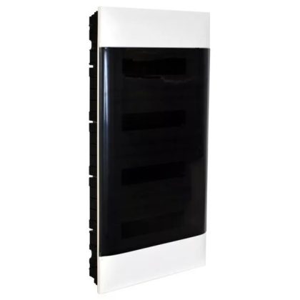   LEGRAND 135154 PractiboxS flush-mounted distributor (650°C), with transparent smoke-colored door, protective ground and neutral distribution terminal, 4 rows 12 modules