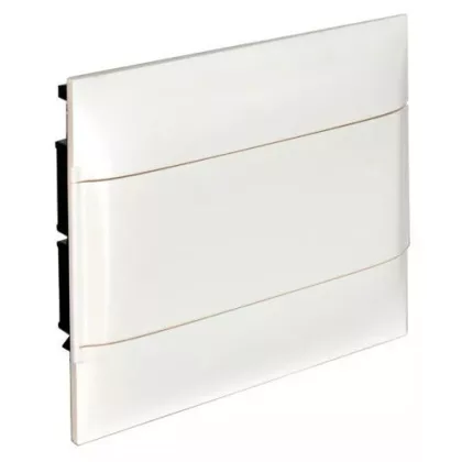 LEGRAND 135161 PractiboxS gipszkartonba süllyeszthető kiselosztó(850°C), fehér ajtóval, védőföld és nulla elosztókapoccsal, 1 sor 12 modul