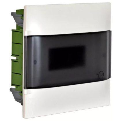   LEGRAND 135171 PractiboxS flush-mounted distribution board in plasterboard (850°C), with transparent smoke-colored door, protective earth and neutral distribution terminal, 1 row 12 modules