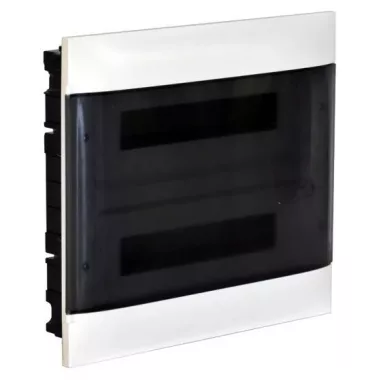 LEGRAND 135172 PractiboxS flush-mounted distribution board in plasterboard (850°C), with transparent smoke-colored door, protective ground and neutral distribution terminal, 2 rows 12 modules