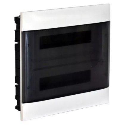   LEGRAND 135172 PractiboxS flush-mounted distribution board in plasterboard (850°C), with transparent smoke-colored door, protective ground and neutral distribution terminal, 2 rows 12 modules