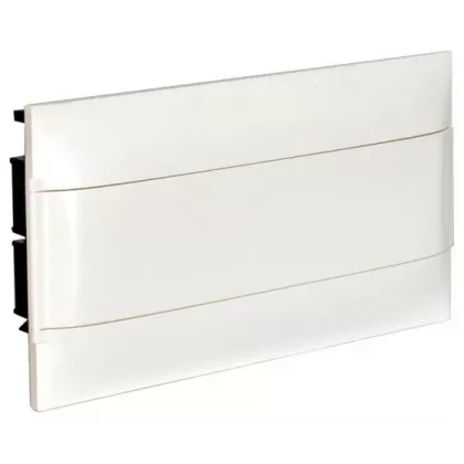 LEGRAND 137146 PractiboxS téglafalba süllyeszthető kiselosztó(650°C), fehér ajtóval, védőföld és nulla elosztókapoccsal, 1 sor 18 modul