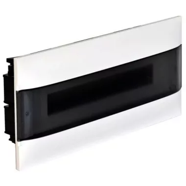 LEGRAND 137155 PractiboxS téglafalba süllyeszthető kiselosztó(650°C),  átlátszó füstszínű ajtóval, védőföld és nulla elosztókapoccsal, 1 sor 22 modul