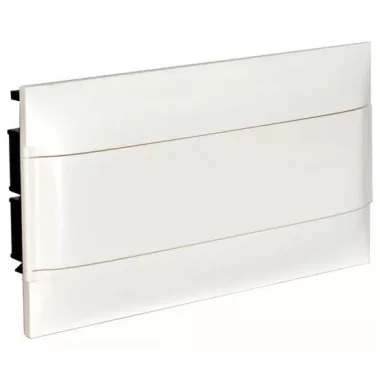 LEGRAND 137156 PractiboxS téglafalba süllyeszthető kiselosztó(650°C), átlátszó füstszínű ajtóval, védőföld és nulla elosztókapoccsal, 1 sor 18 modul