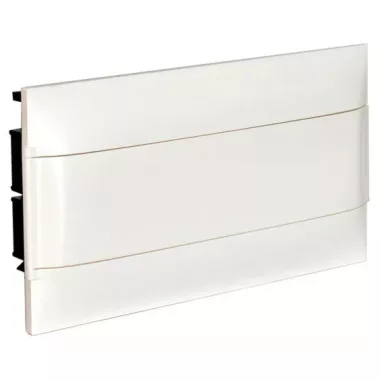 LEGRAND 137176 PractiboxS gipszkartonba süllyeszthető kiselosztó(850°C), átlátszó füstszínű ajtóval, védőföld és nulla elosztókapoccsal, 1 sor 18 modul