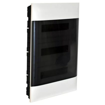   LEGRAND 137178 PractiboxS gipszkartonba süllyeszthető kiselosztó(850°C), átlátszó füstszínű ajtóval, védőföld és nulla elosztókapoccsal, 3 sor 18 modul