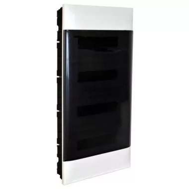 LEGRAND 137179 PractiboxS gipszkartonba süllyeszthető kiselosztó(850°C), átlátszó füstszínű ajtóval, védőföld és nulla elosztókapoccsal, 4 sor 18 modul