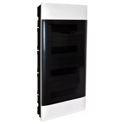   LEGRAND 137179 PractiboxS gipszkartonba süllyeszthető kiselosztó(850°C), átlátszó füstszínű ajtóval, védőföld és nulla elosztókapoccsal, 4 sor 18 modul